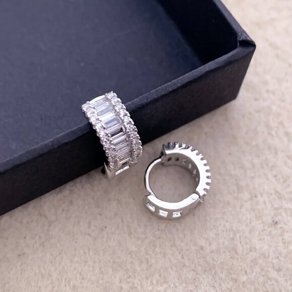 NEW Dainty Huggie Hoop Earrings 14K Gold Plated Cubic Zirconia Pave - Picture 2 of 9